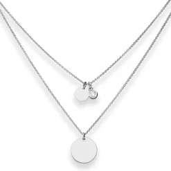 1,1mm Rund-Ankerkette Collier Plättchen aus 925 Silber rhodiniert 38cm Zirkonia