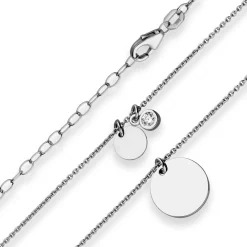 1,1mm Rund-Ankerkette Collier Plättchen aus 925 Silber rhodiniert 38cm Zirkonia