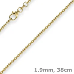 1,9mm Rund-Ankerkette 750 Gold Gelbgold Kette Collier Halskette, 38cm