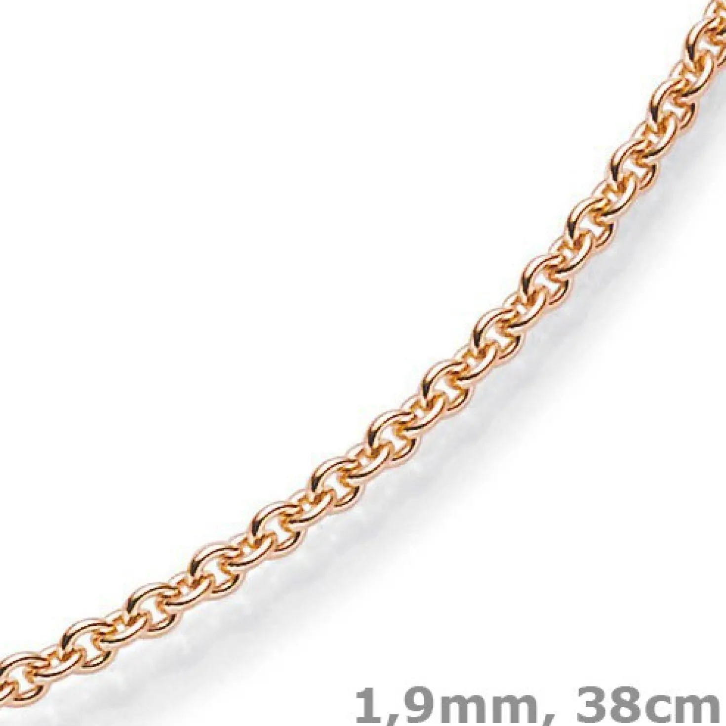 1,9mm Rund-Ankerkette 750 Gold Rotgold Kette Collier Halskette, 38cm