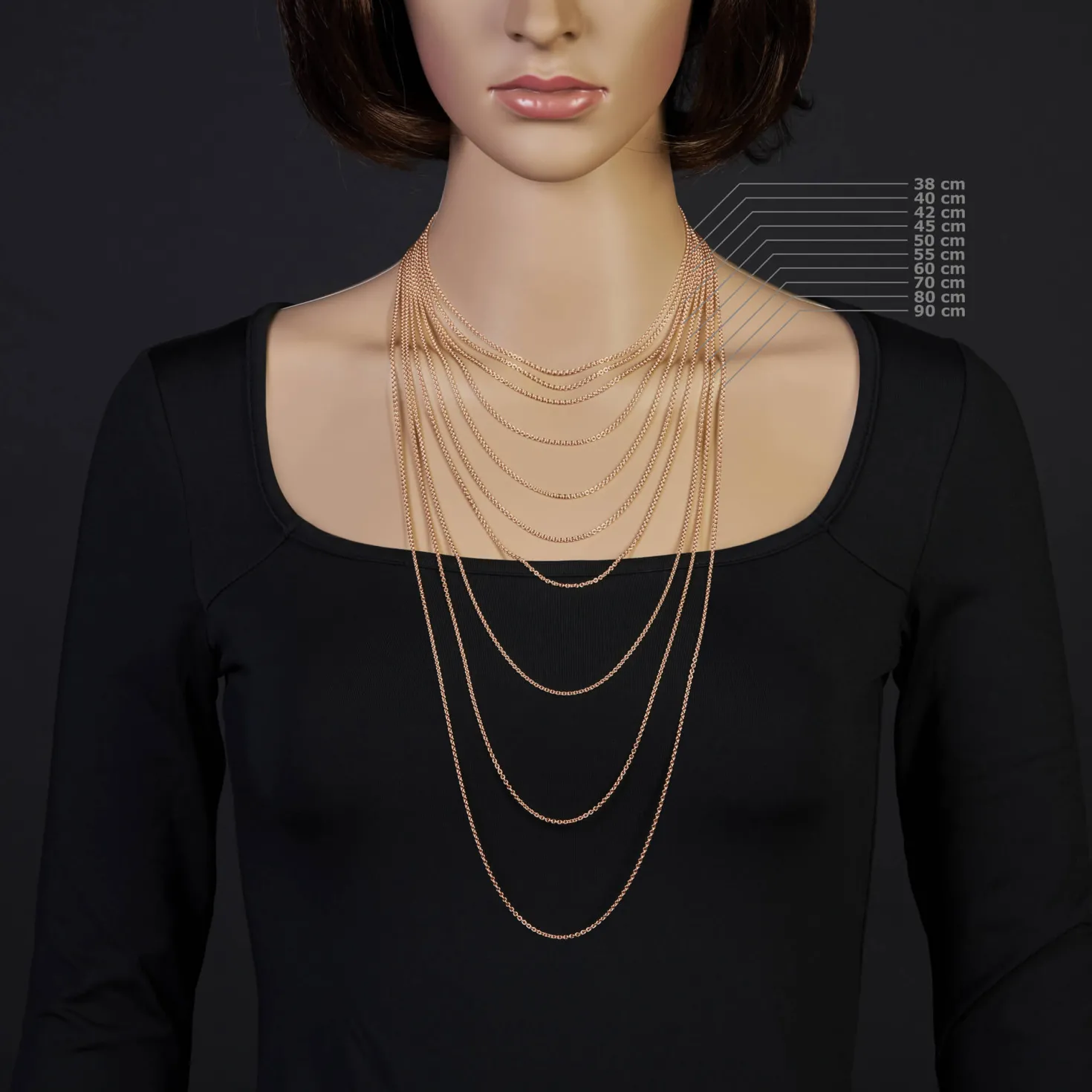 1,9mm Rund-Ankerkette 750 Gold Rotgold Kette Collier Halskette, 38cm
