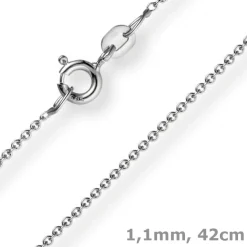 1,1mm Rund-Ankerkette 585 Gold Weißgold Kette Collier Halskette, 42cm