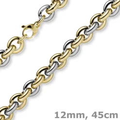 12mm Rund-Ankerkette Halskette Collier Phantasiekette 585 Gold gelb/weiß 45cm