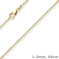 1,3mm Rund-Ankerkette Kette Collier aus 585 Gold Gelbgold 45cm mit Zwischenöse