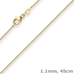 1,1mm Rund-Ankerkette Kette Collier aus 585 Gold Gelbgold 45cm mit Zwischenöse
