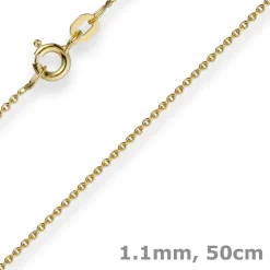 1,1mm Rund-Ankerkette Kette Collier, 585 Gold Gelbgold Goldkette, 50cm