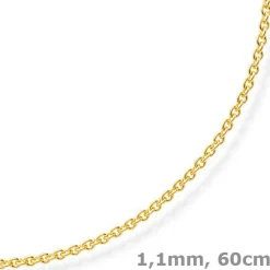 1,1mm Rund-Ankerkette Kette Collier, 585 Gold Gelbgold Goldkette, 60cm