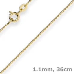 1,1mm Rund-Ankerkette Kette Collier, 585 Gold Gelbgold Goldkette, 36cm