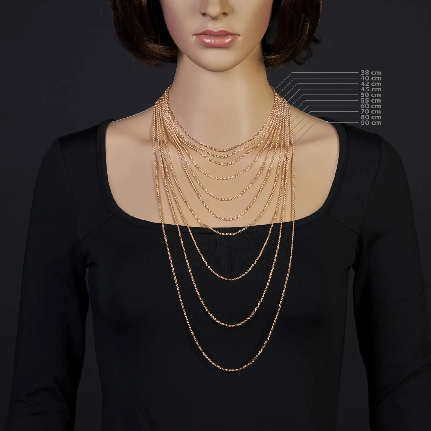 2,3mm Rundankerkette Kette Collier, 750 Gold Rotgold, Goldkette, 38cm