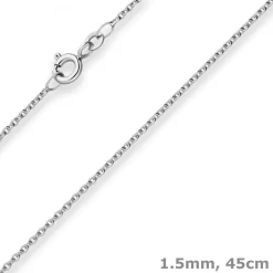 1,5mm Rund-Ankerkette Kette Collier Halskette aus 925 Silber rhodiniert 45cm