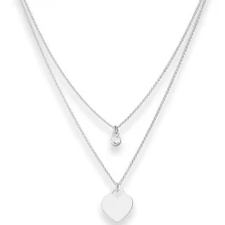 1,1mm Rund-Ankerkette Kette Collier Herz Halskette aus 925 Silber 38cm Zirkonia