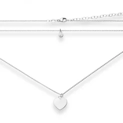 1,1mm Rund-Ankerkette Kette Collier Herz Halskette aus 925 Silber 38cm Zirkonia