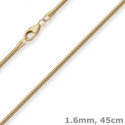 1,6mm Schlangenkette Goldkette Collier Halskette aus 585 Gold Gelbgold 45cm