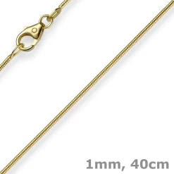 1mm Schlangenkette Kette Collier aus 750 Gold Gelbgold, Goldkette 40cm