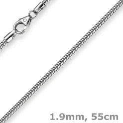 1,9mm Schlangenkette Kette Collier aus 585 Gold Weißgold, 55cm, Damen