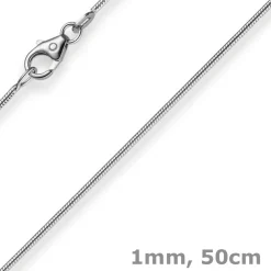 1mm Schlangenkette Kette Collier aus 585 Gold Weißgold, 50cm, Damen