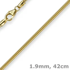 1,9mm Schlangenkette Kette Collier, 750 Gold Gelbgold, Goldkette 42cm
