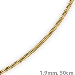 1,9mm Schlangenkette Kette Collier, 750 Gold Gelbgold, Goldkette 50cm