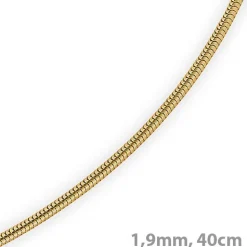 1,9mm Schlangenkette Kette Collier, 750 Gold Gelbgold, Goldkette 40cm