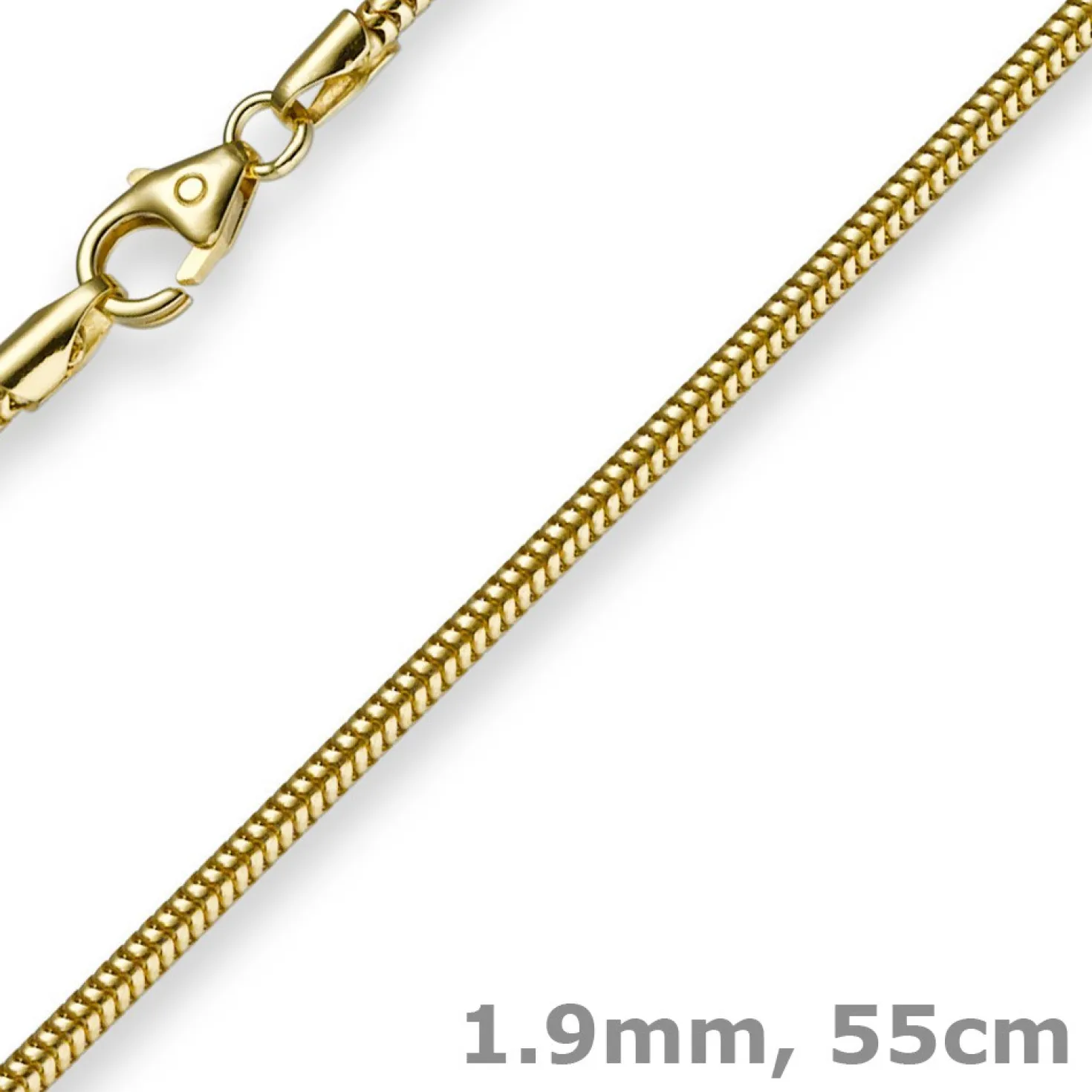 1,9mm Schlangenkette Kette Collier, 750 Gold Gelbgold, Goldkette 55cm
