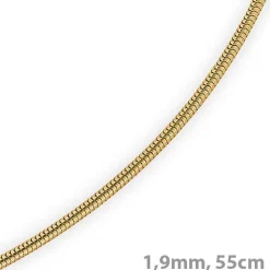 1,9mm Schlangenkette Kette Collier, 750 Gold Gelbgold, Goldkette 55cm