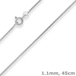 1,1mm Schlangenkette Kette Collier Halskette aus 925 Silber rhodiniert 45cm