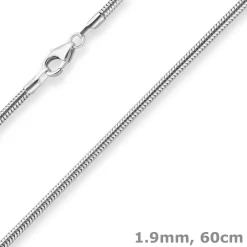 1,9mm Schlangenkette Silberkette Collier Halskette aus 925 Silber 60cm