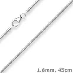 1,8mm Schlangenkette Silberkette Collier Halskette aus 925 Silber 45cm