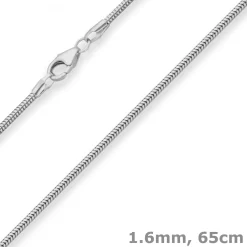 1,6mm Schlangenkette Silberkette Collier Halskette aus 925 Silber 65cm