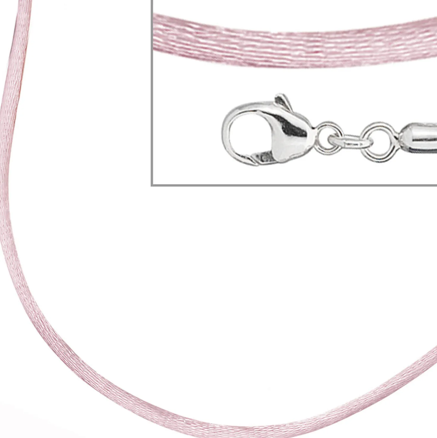 2,8mm Seidenband Seidencollier rose, Karabiner 925 Silber, Damen, 42cm