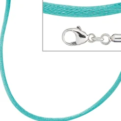 2,8mm Seidenband Seidencollier türkis, Karabiner 925, Damen, 42cm