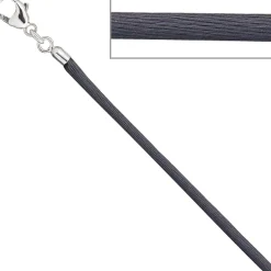 2,8mm Seidencollier Collier grau, Karabiner 925 Silber, Damen, 42cm