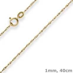 1mm Singapurkette Goldkette Collier Halskette aus 375 Gold Gelbgold 40cm