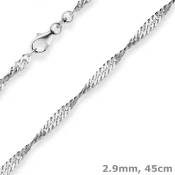 2,9mm Singapurkette Silberkette Collier Halskette aus 925 Silber rhodiniert 45cm