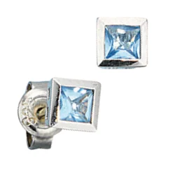 5mm Stecker Ohrstecker, Kristall, blau, Quadrat, 925 Silber, Damen