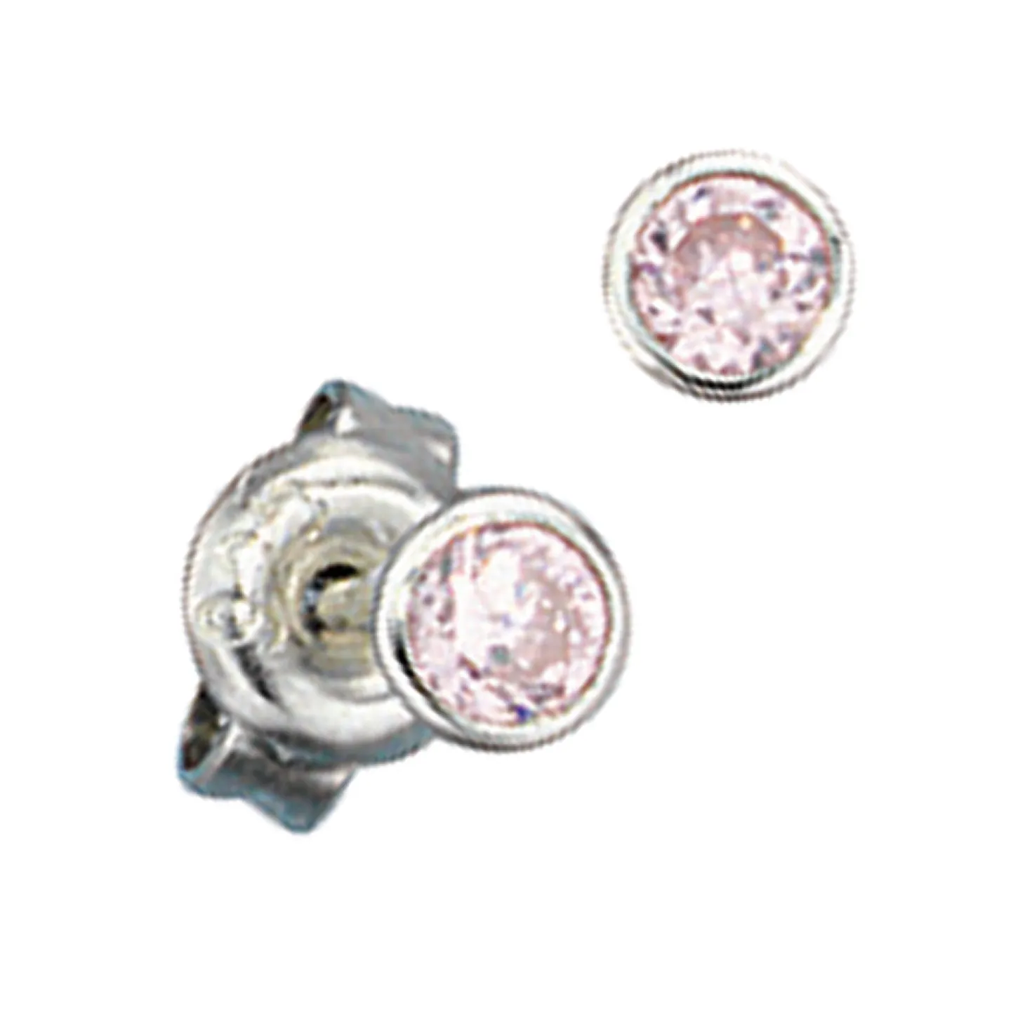 4mm Stecker Ohrstecker Ohrschmuck, Zirkonia, rosa, 925 Silber, Damen