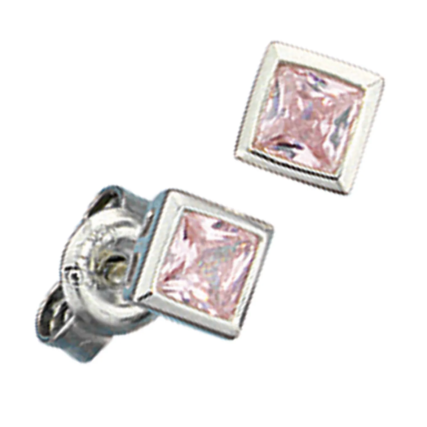 5mm Stecker Ohrstecker, Zirkonia, rosa, Quadrat, 925 Silber, Damen