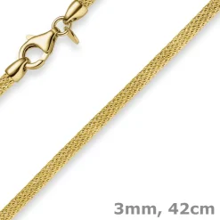 3mm Strickcollier Kette Halsreif 750 Gold Gelbgold 42cm Damen Goldkette