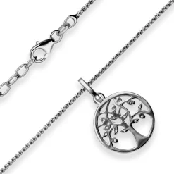 1,1mm Veneziakette rund Collier Lebensbaum 925 Silber rhodiniert 42cm Zirkonia
