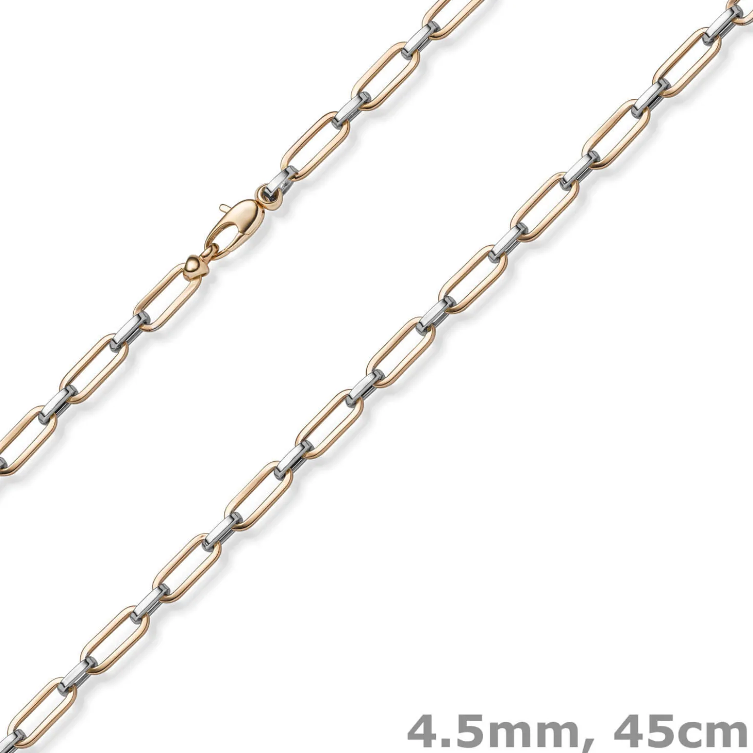 4,5mm Weit-Anker-Vierkant-Kette Halskette Collier 585 Weißgold & Rotgold 45cm