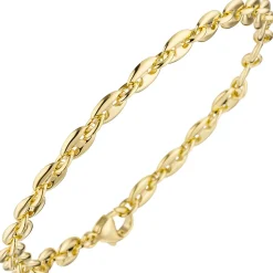 6mm x 4mm Armband Armkette Kaffeebohnen Armschmuck aus 585 Gold Gelbgold, 21cm