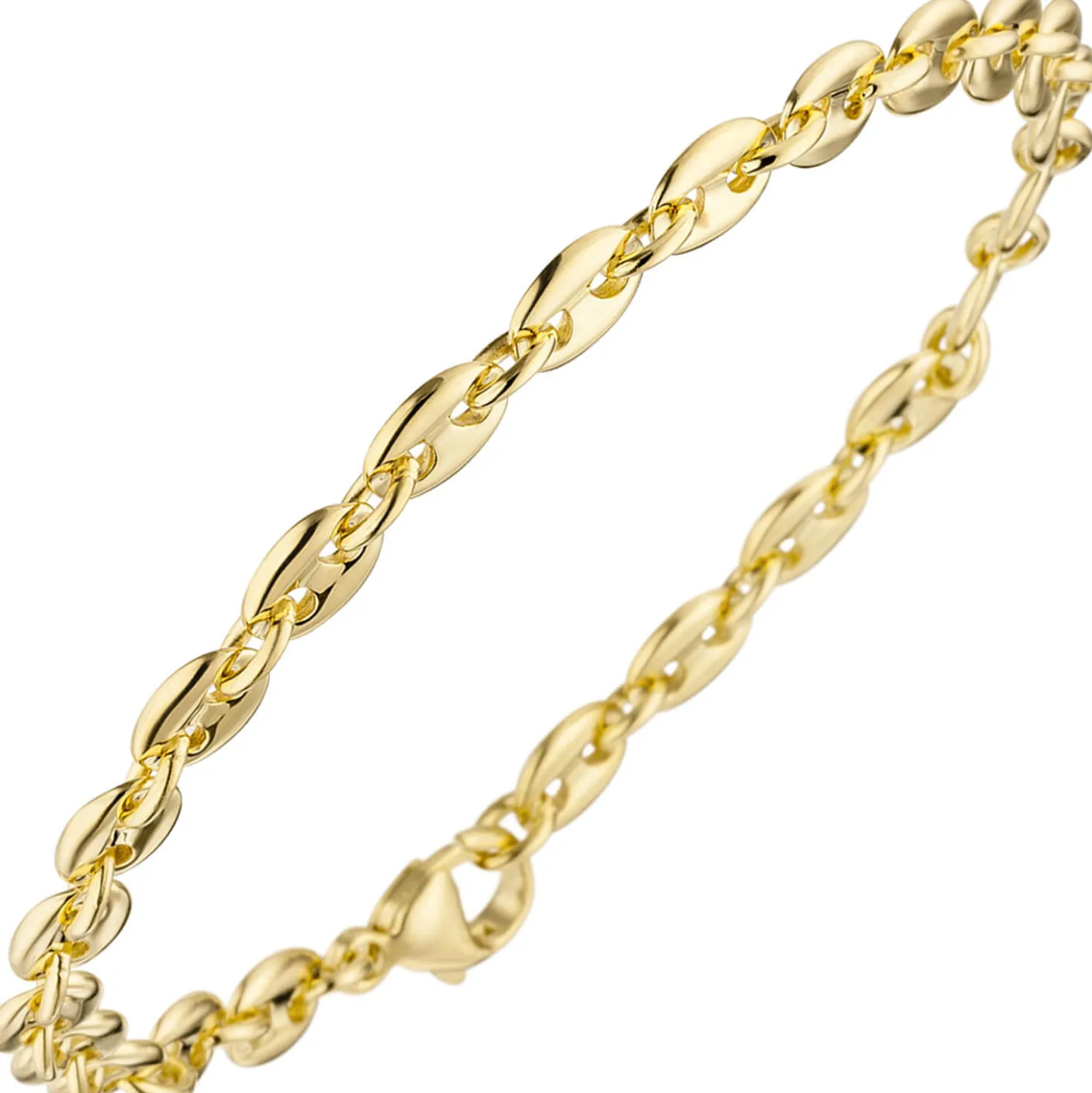 6mm x 4mm Armband Armkette Kaffeebohnen Armschmuck aus 585 Gold Gelbgold, 21cm