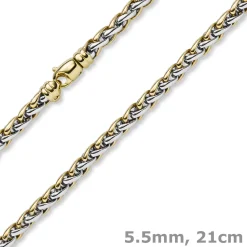 5,5mm Zopf-Armband Armschmuck Armkette 585 Gold Gelbgold & Weißgold bicolor 21cm