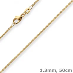 1,3mm Zopfkette Goldkette Collier Halskette aus 750 Gold Gelbgold 50cm