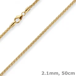 2,1mm Zopfkette Goldkette Collier Halskette aus 375 Gold Gelbgold 50cm