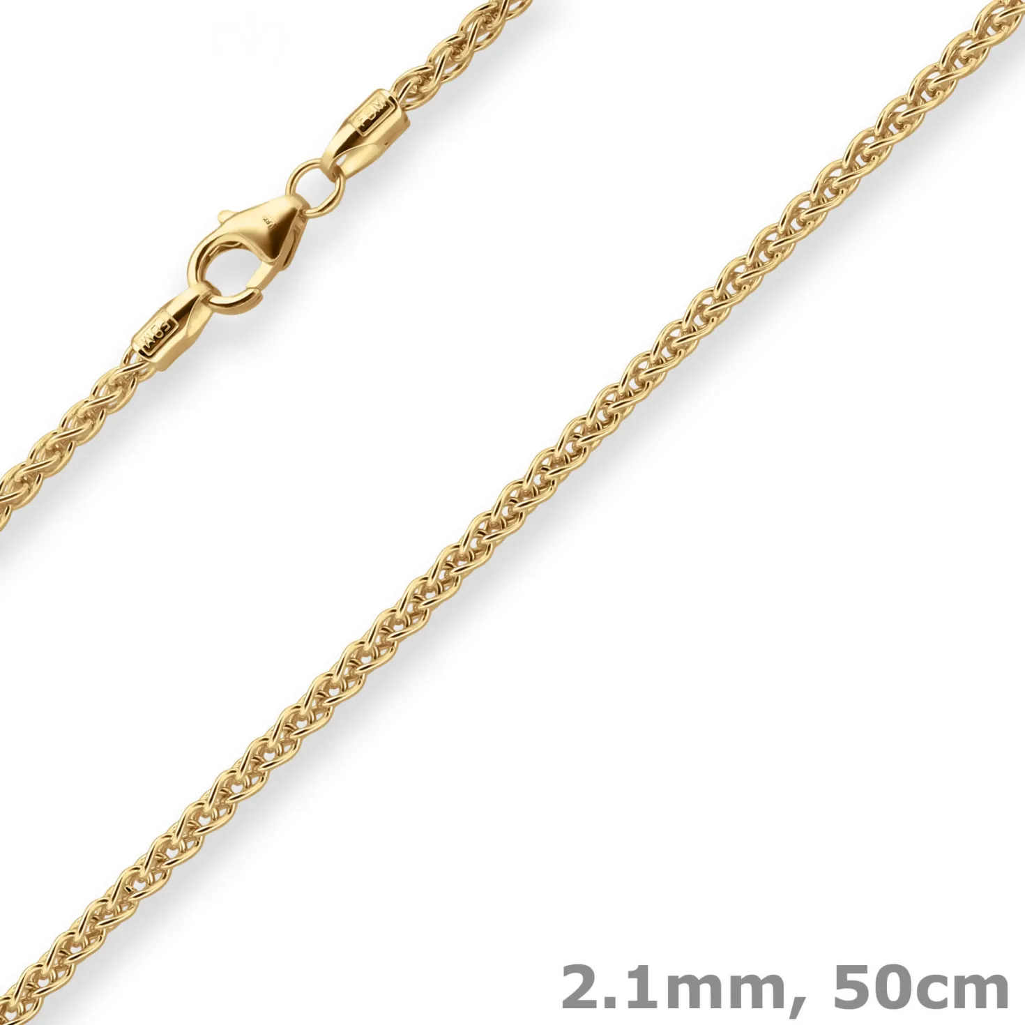 2,1mm Zopfkette Goldkette Collier Halskette aus 375 Gold Gelbgold 50cm