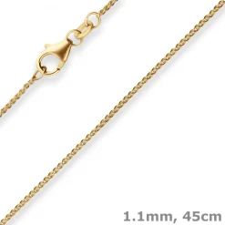 1,1mm Zopfkette Goldkette Collier Halskette aus 375 Gold Gelbgold 45cm