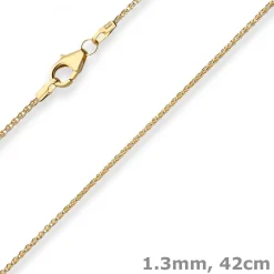 1,3mm Zopfkette Goldkette Collier Halskette aus 375 Gold Gelbgold 42cm