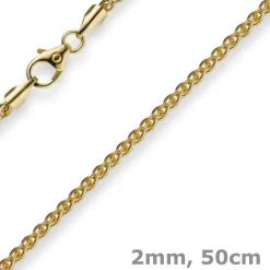 2mm Zopfkette Kette Collier aus 585 Gold Gelbgold, Goldkette, 50cm