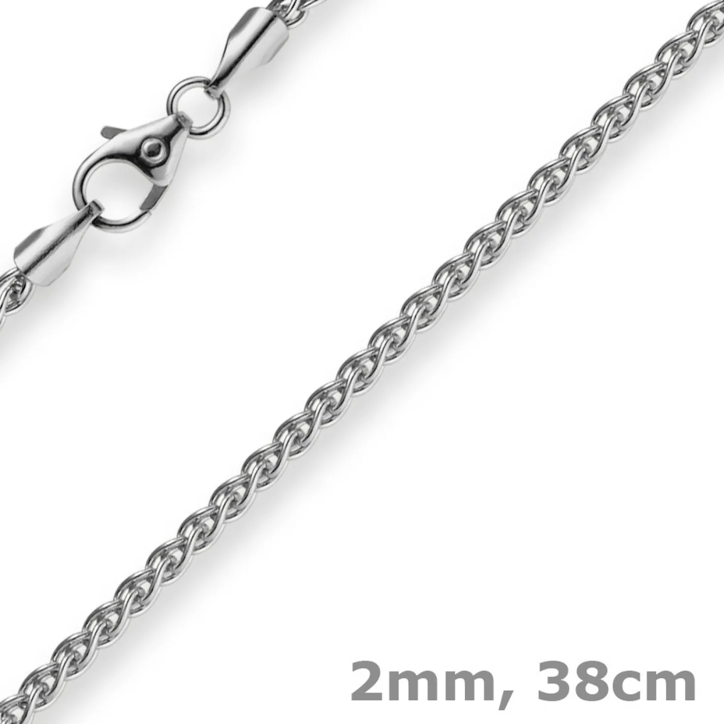 2mm Zopfkette Kette Collier aus 585 Gold Weißgold, Goldkette, 38cm